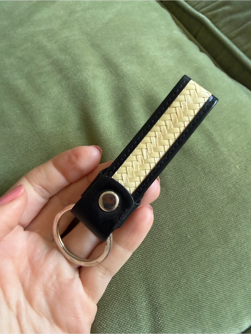 🗽ZACAPA Woven Straw & Black Leather Key Ring Holder - Neutral
